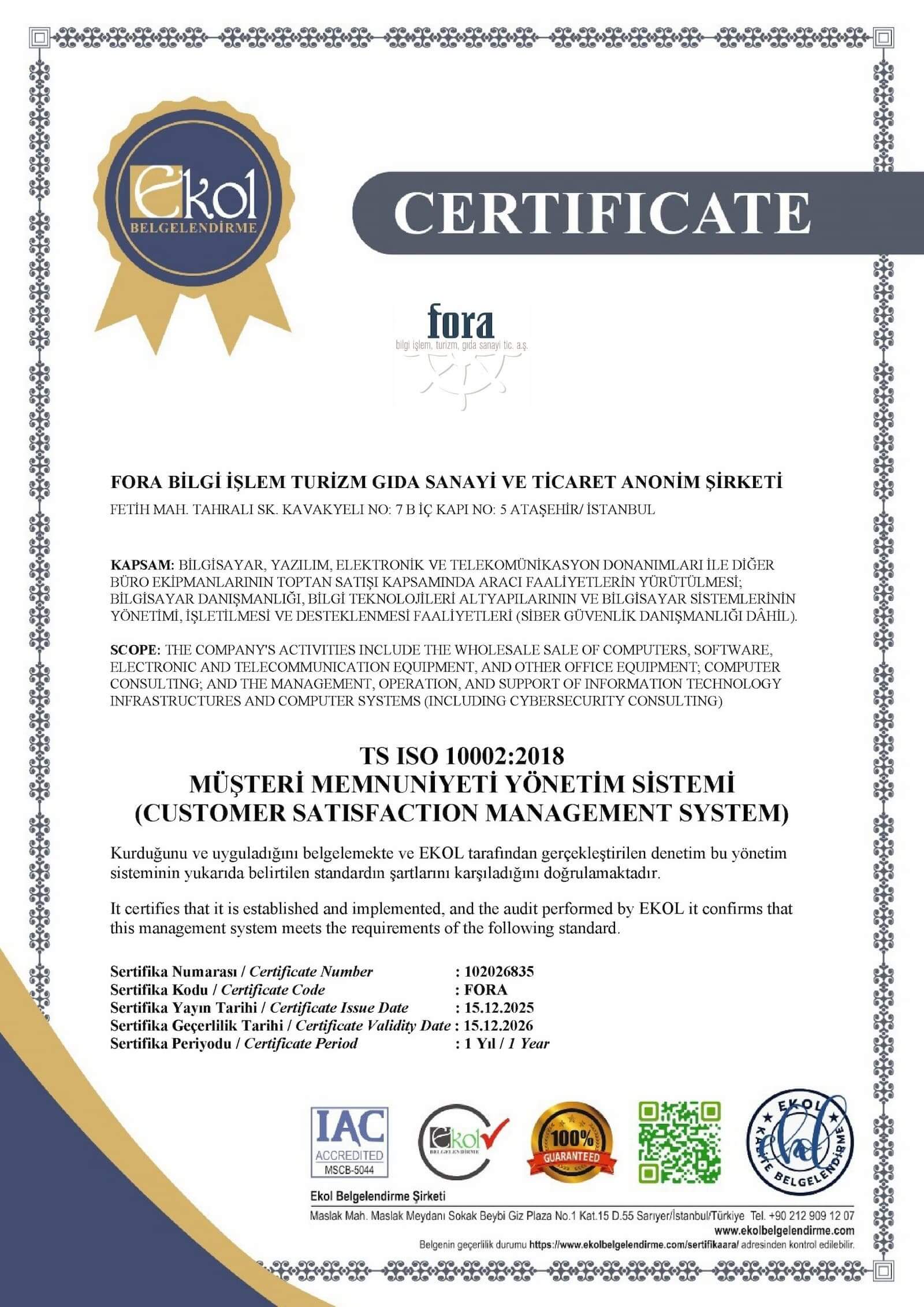 ISO 10002:2018 - Müşteri Memnuniyeti